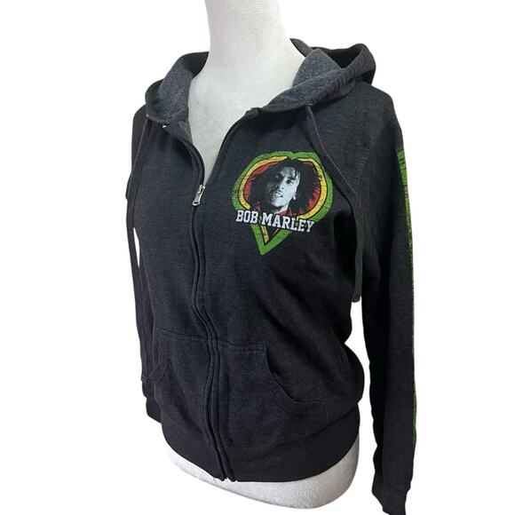 Bob Marley “One Love” Graphic Zip-Up Gray Hoodie by Catch A Fire – Size Small - Picture 6 of 11